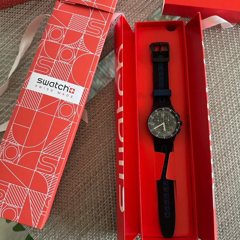Swatch Men's Watch with Black and Blue Accents